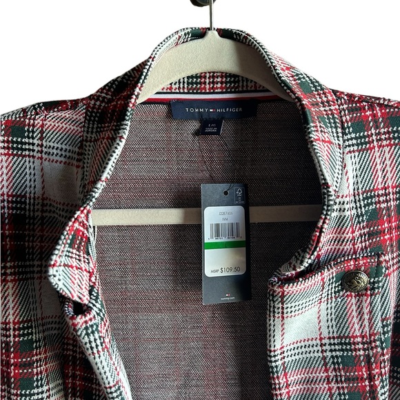 Tommy Hilfiger Size Large Red/gray/white Plaid Open Jacket, with pockets - Picture 2 of 6